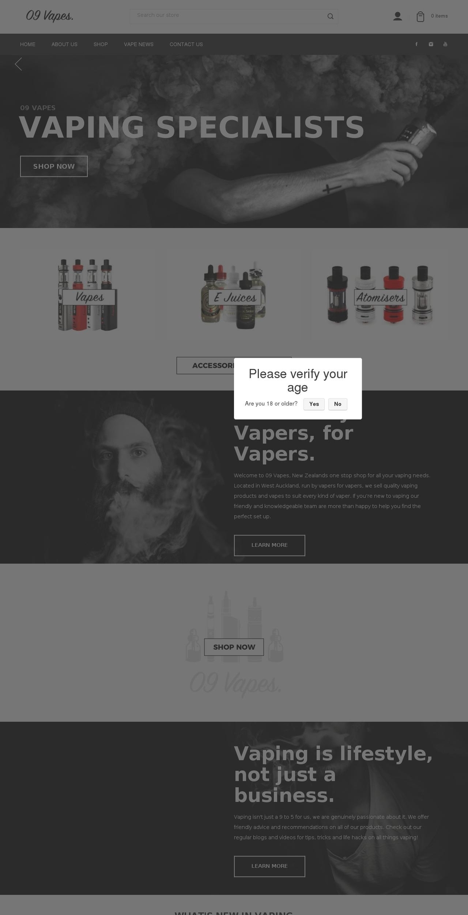 09vapes.co.nz shopify website screenshot