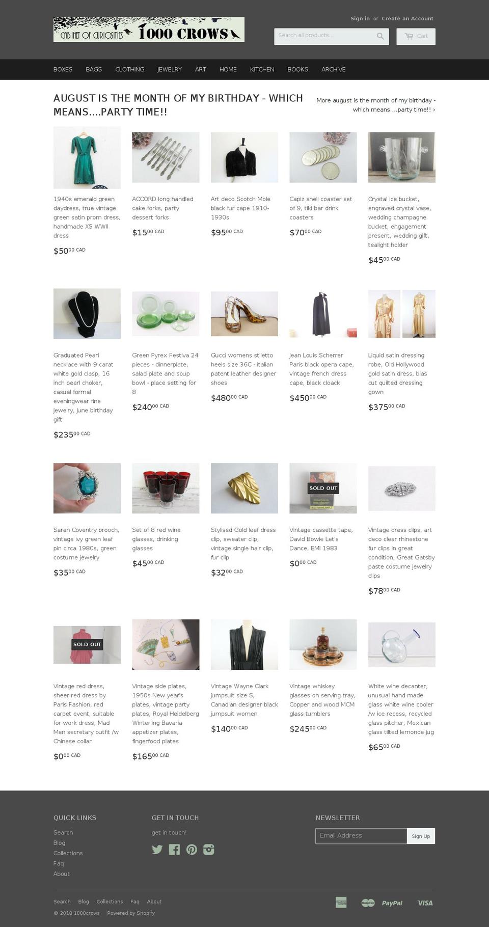 1000crows.com — Shopify storefront screenshot