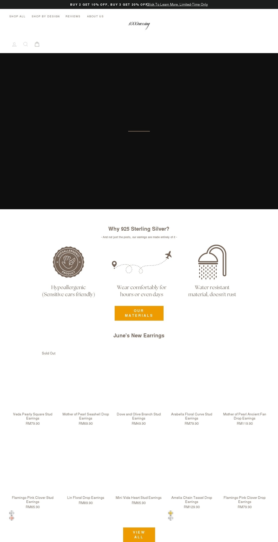 1000earring.com shopify website screenshot