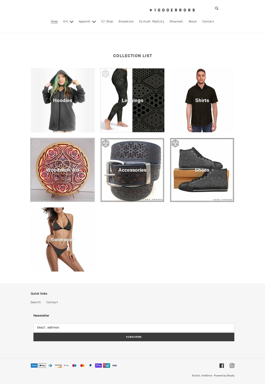 1000errors.com shopify website screenshot