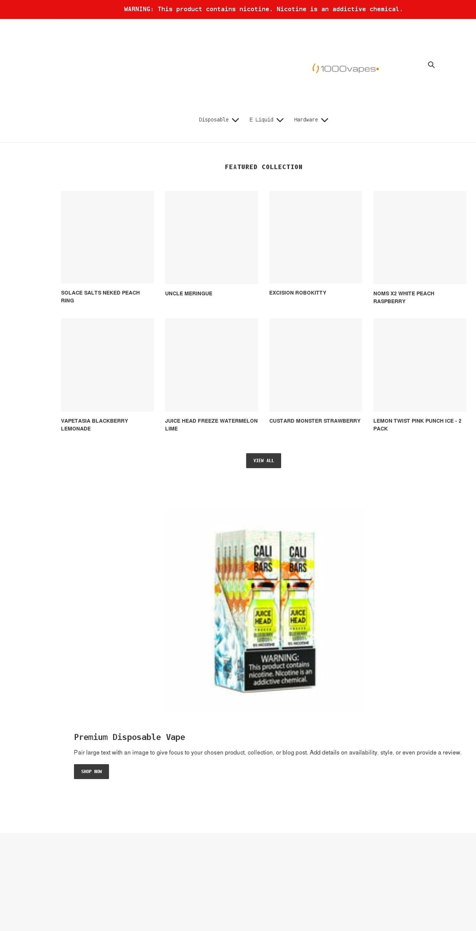 1000vapes.com shopify website screenshot