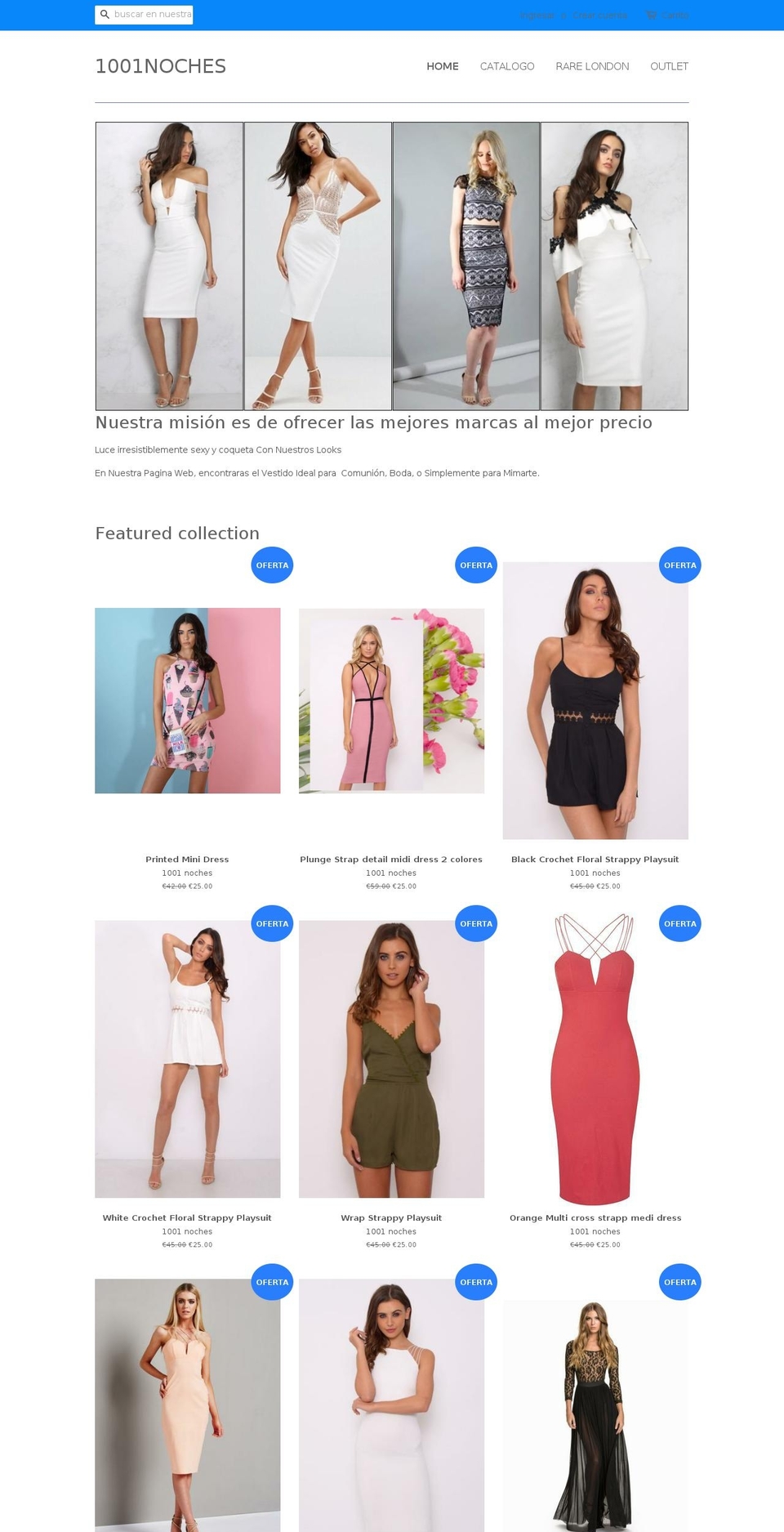 1001vestidosnoches.com — Shopify storefront screenshot