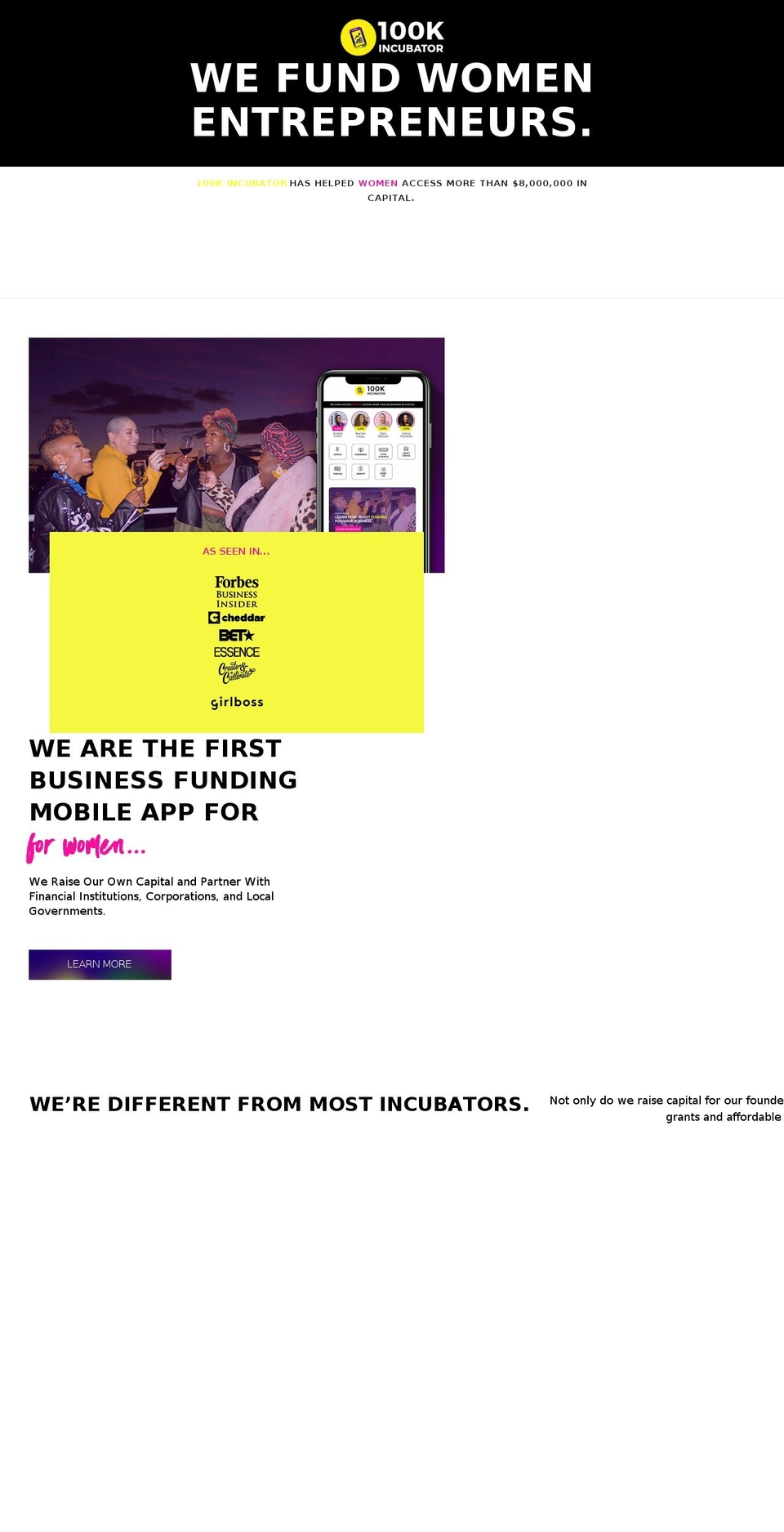 100kincubator.com shopify website screenshot