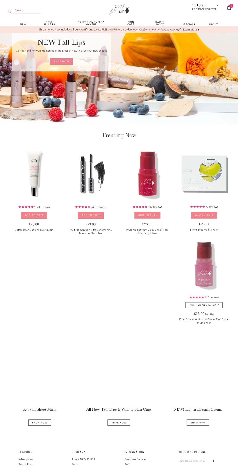 100percentpure.es shopify website screenshot