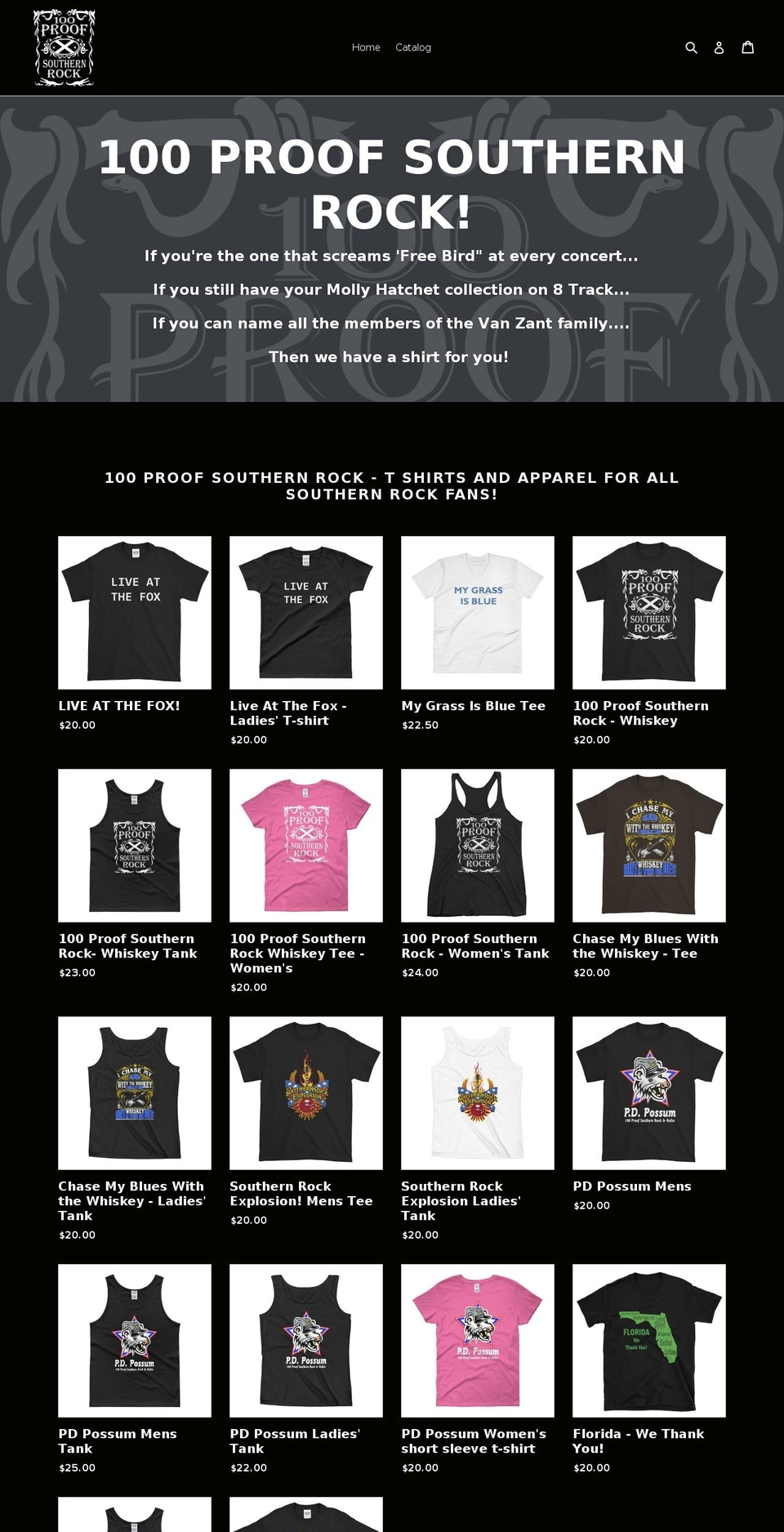 100proofsouthernrock.com — Shopify storefront screenshot