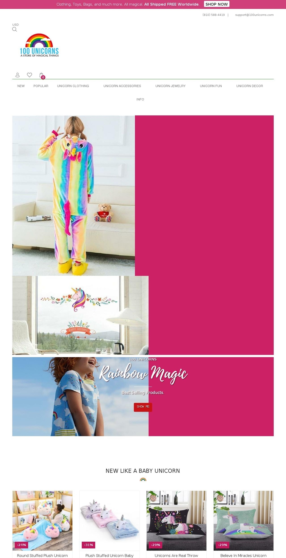 100unicorns.com — Shopify storefront screenshot