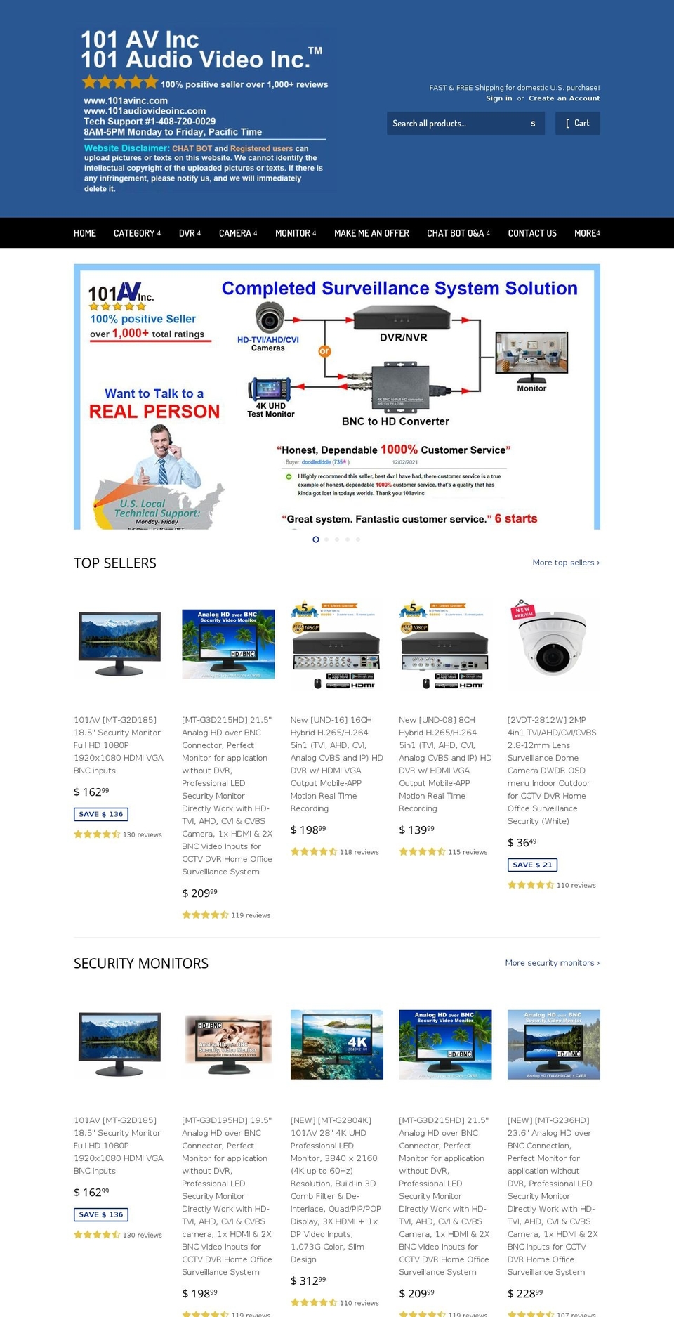 101audiovideoinc.myshopify.com shopify website screenshot