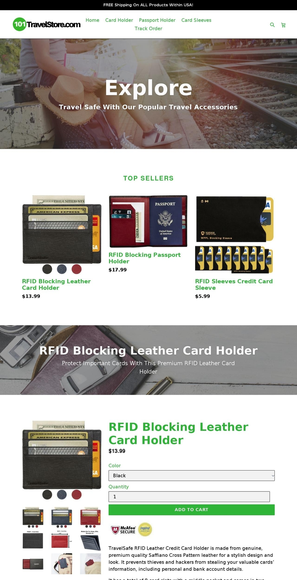 101travelstore.com — Shopify storefront screenshot