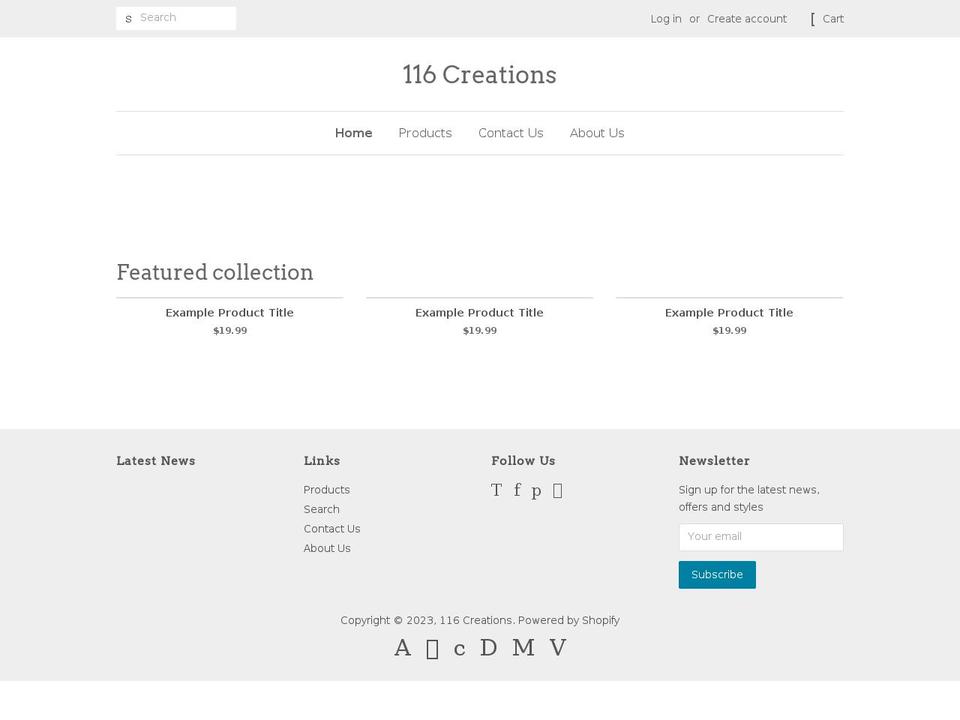116creations.com — Shopify storefront screenshot