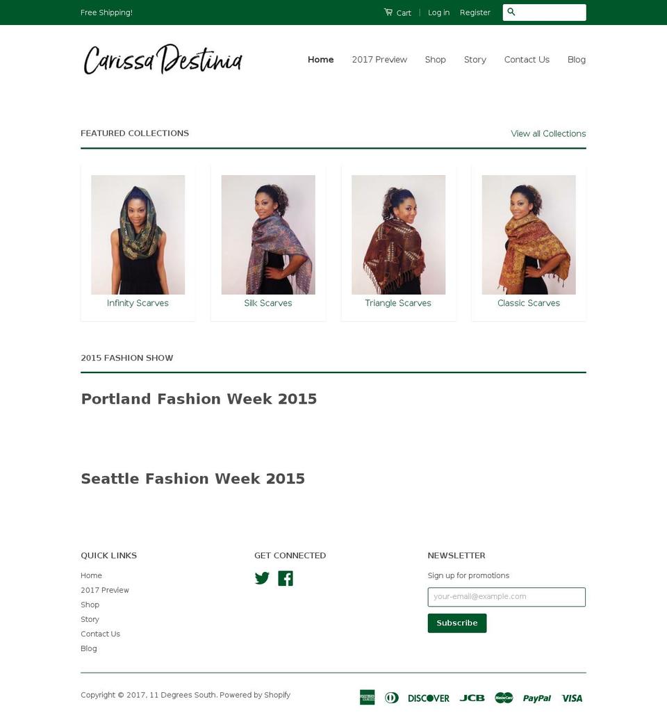 11degreesouth.com shopify website screenshot