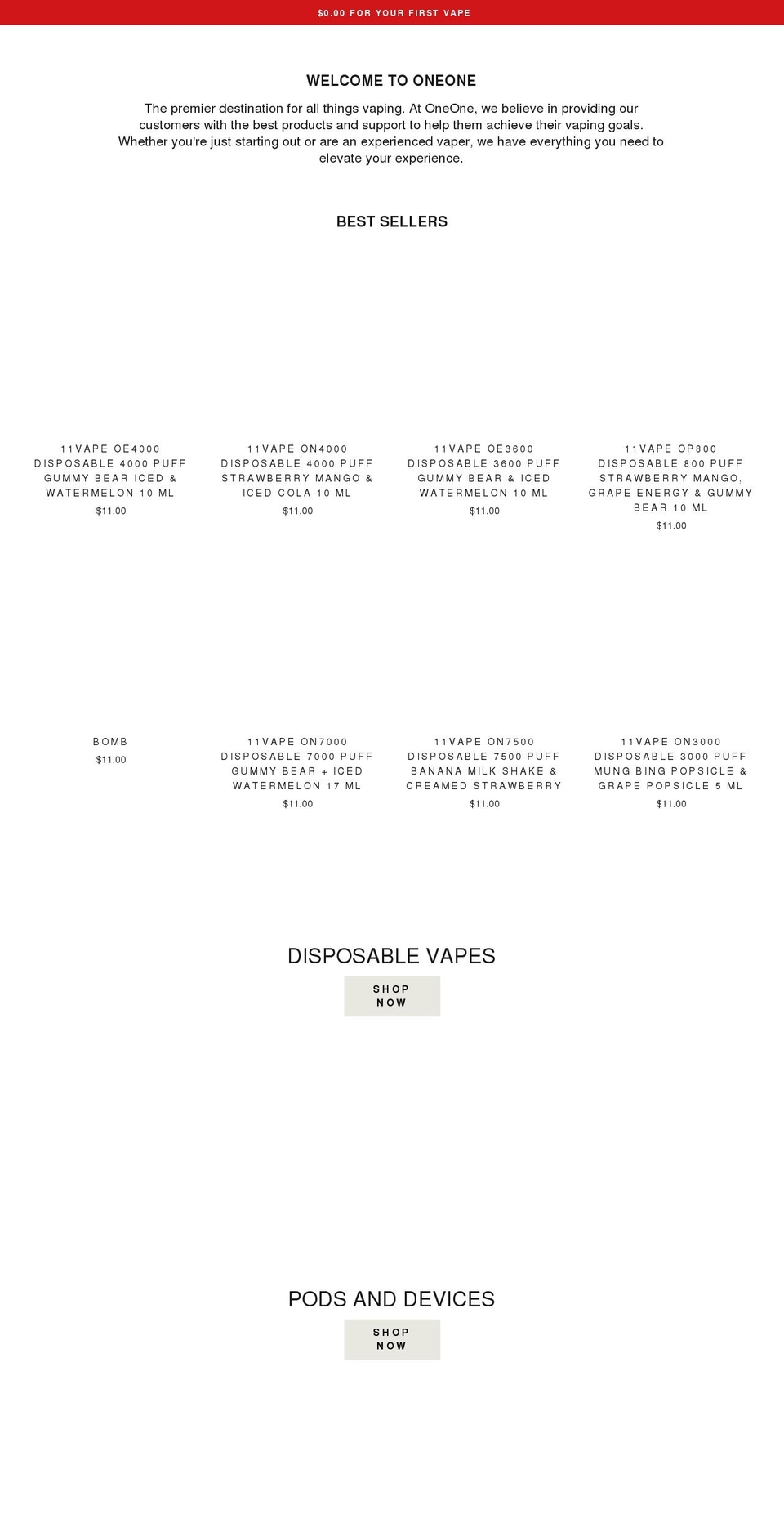 11vape.com shopify website screenshot