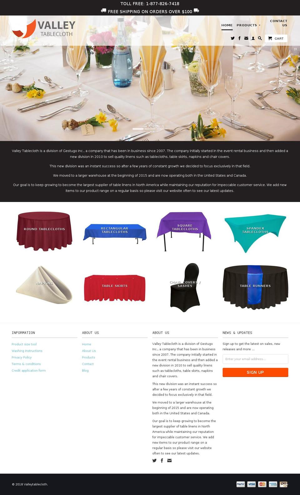 Valleytablecloths US Filter Shopify theme site example 120inchtablecloth.com