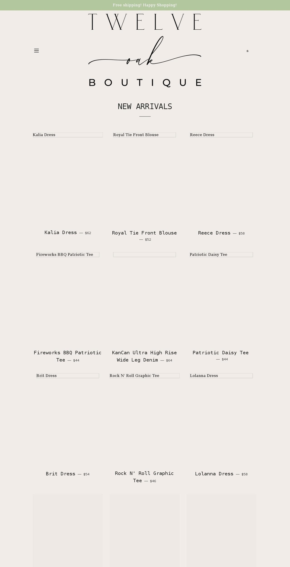 12oakboutique.com — Shopify storefront screenshot