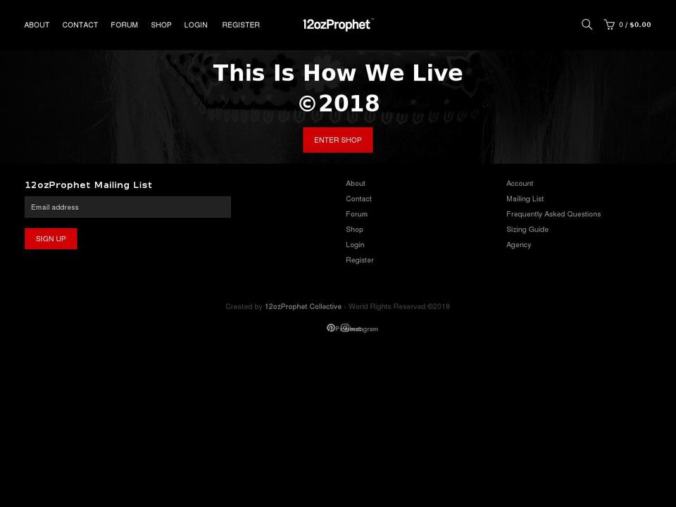 12ozprophet.com — Shopify storefront screenshot