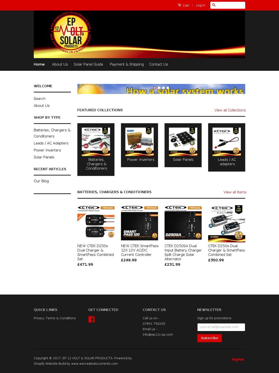 12v-and-solar-products.com shopify website screenshot