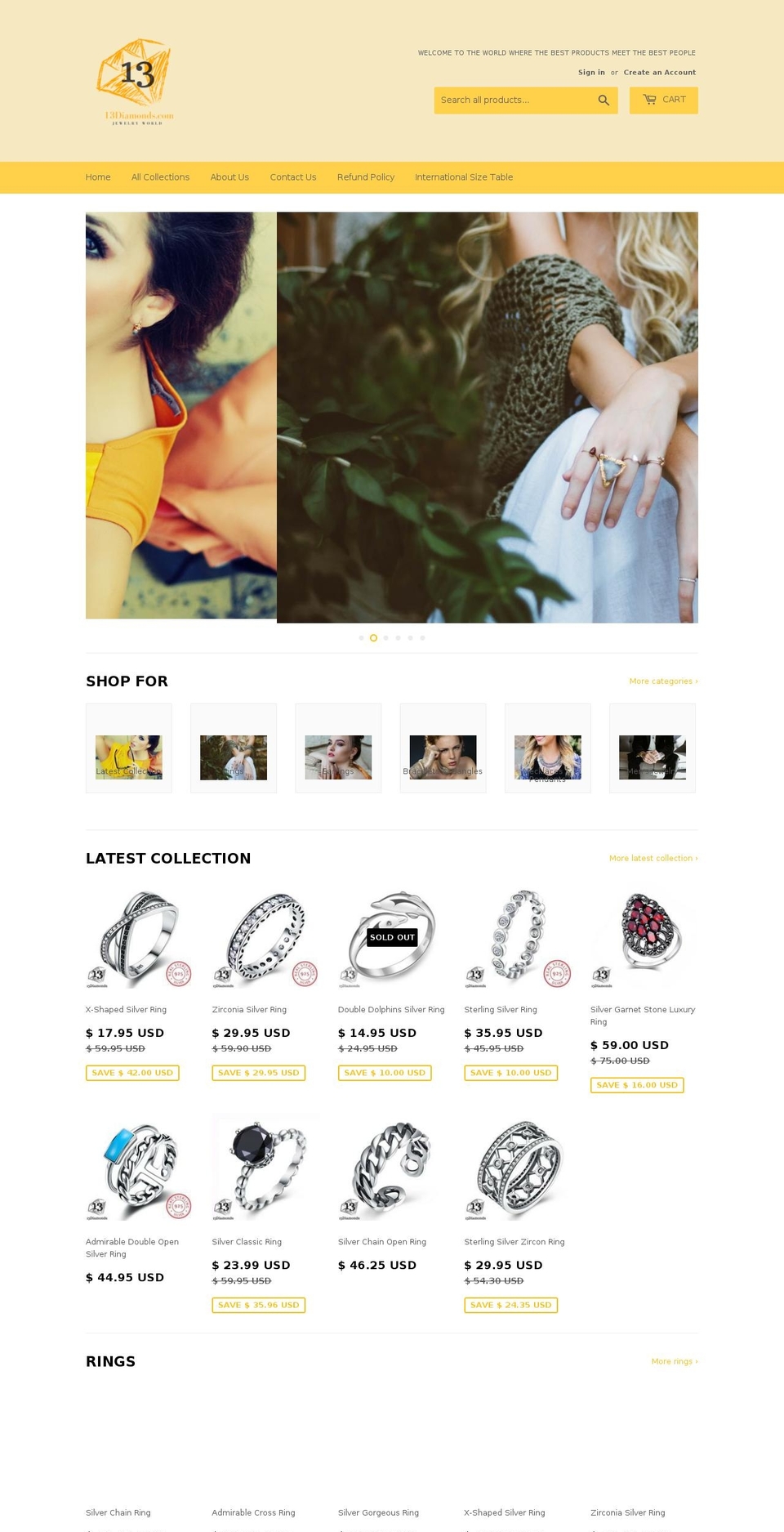 13diamonds.com shopify website screenshot
