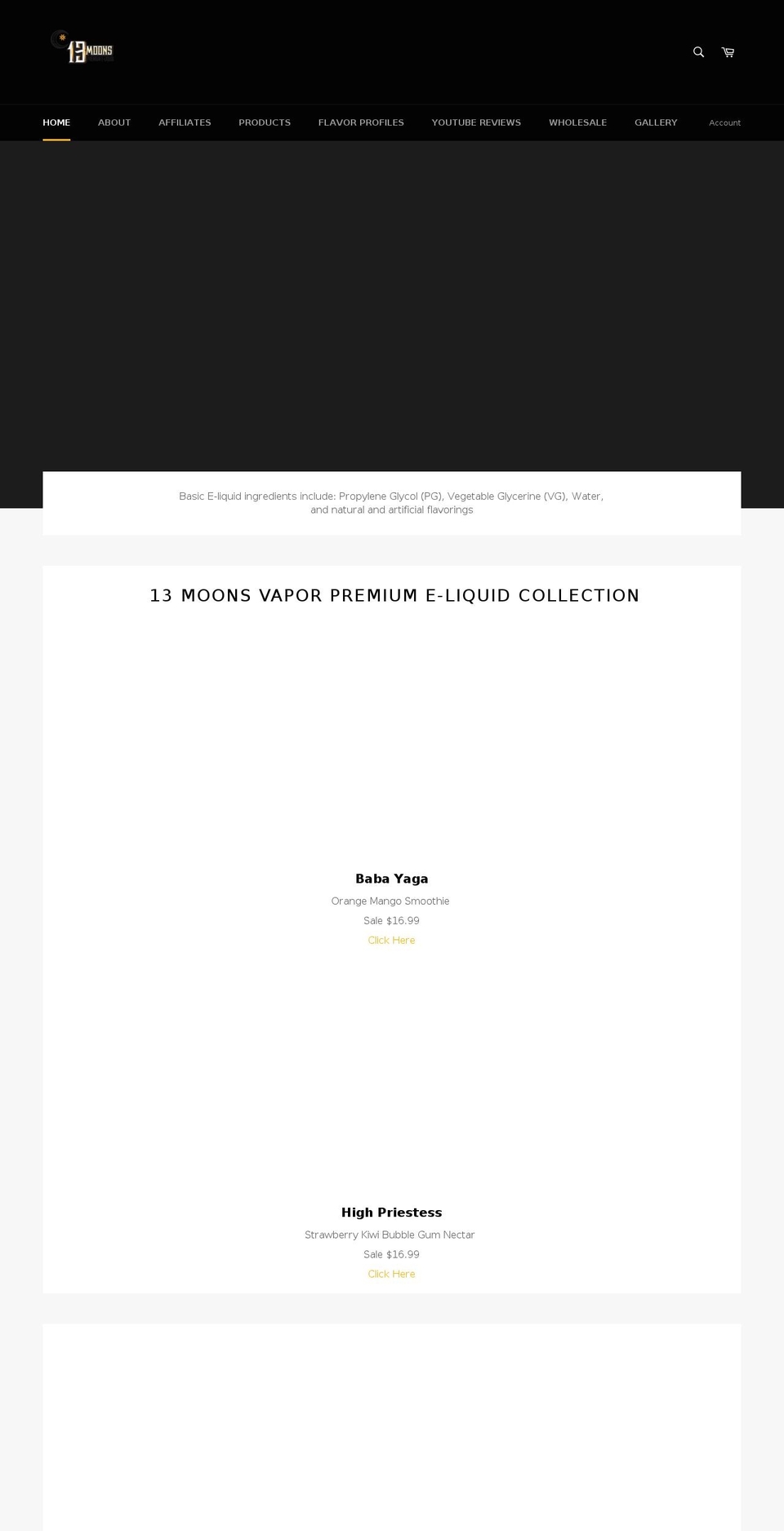 13moonsvapor.com — Shopify storefront screenshot