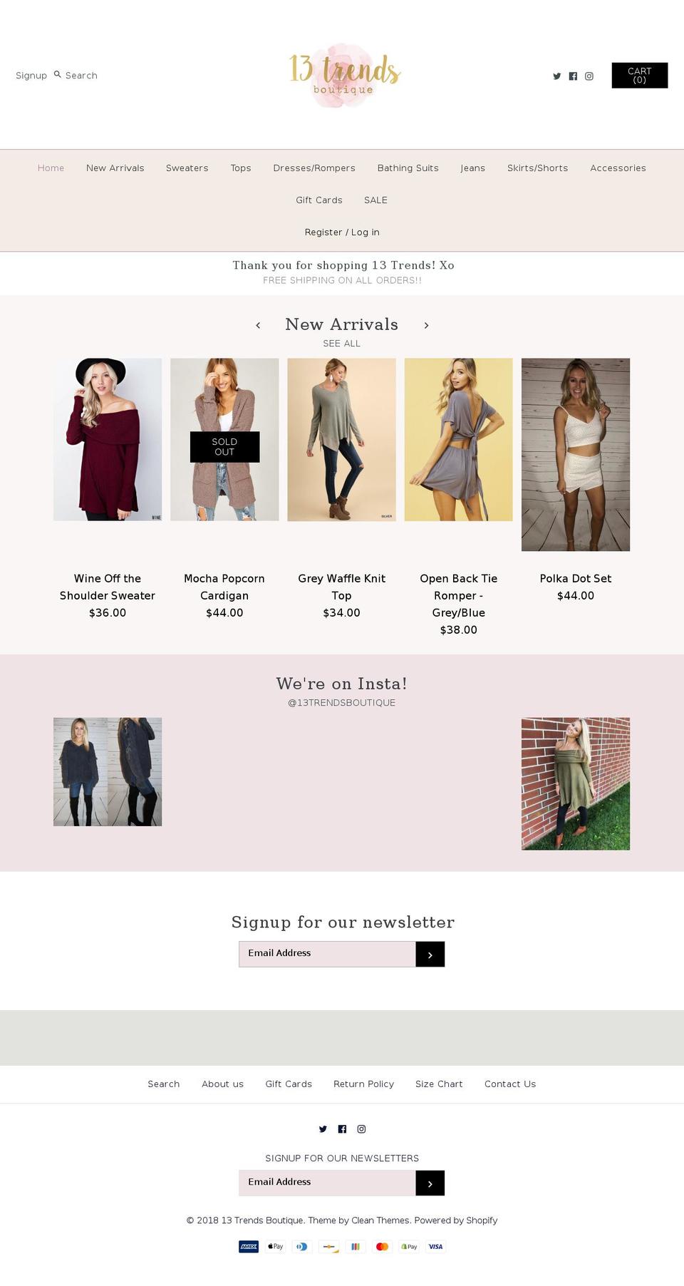 13trendsboutique.com shopify website screenshot