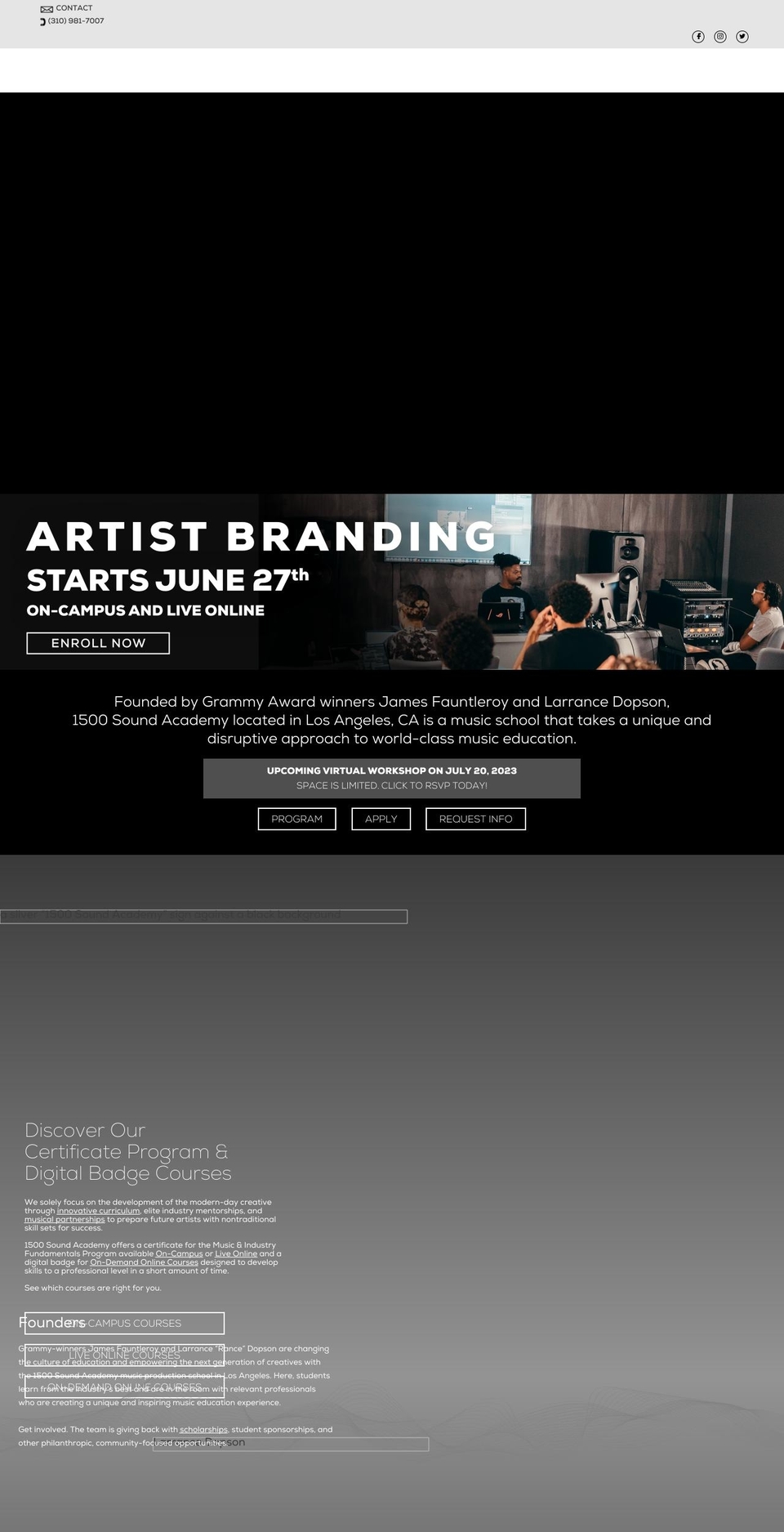 1500sound.academy shopify website screenshot