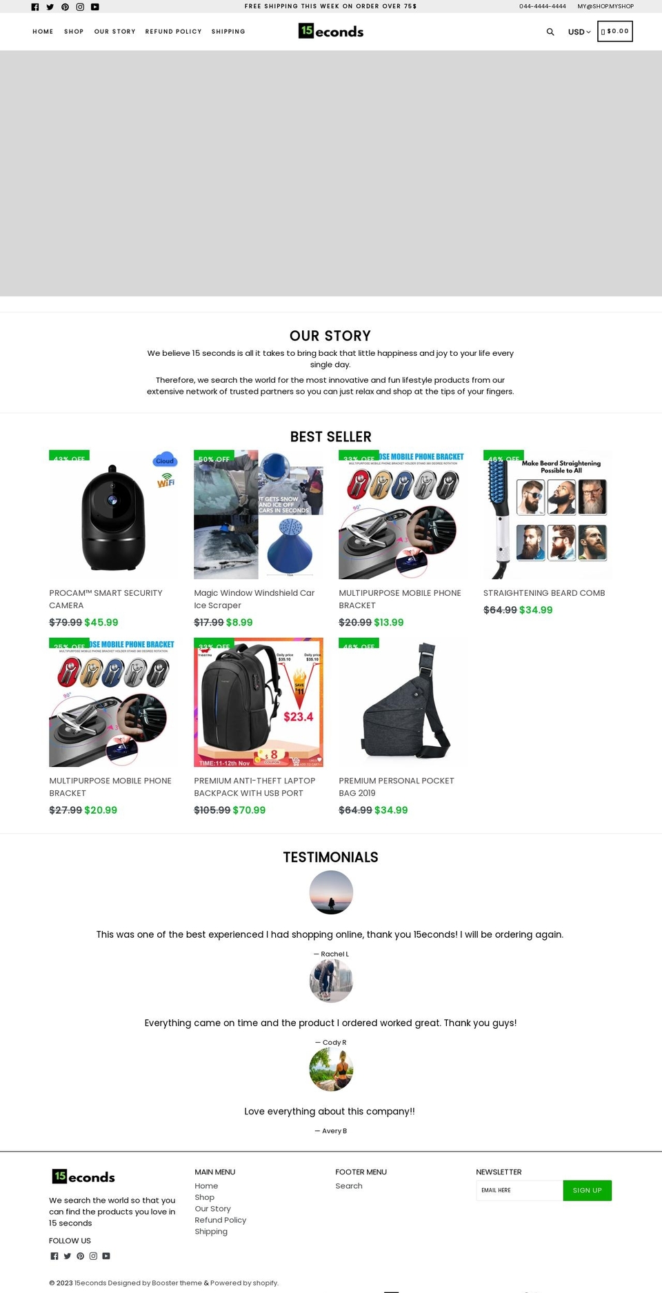 15econd.com shopify website screenshot