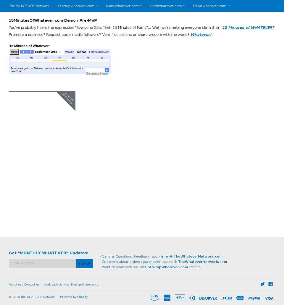 15minutesofwhatever.com shopify website screenshot