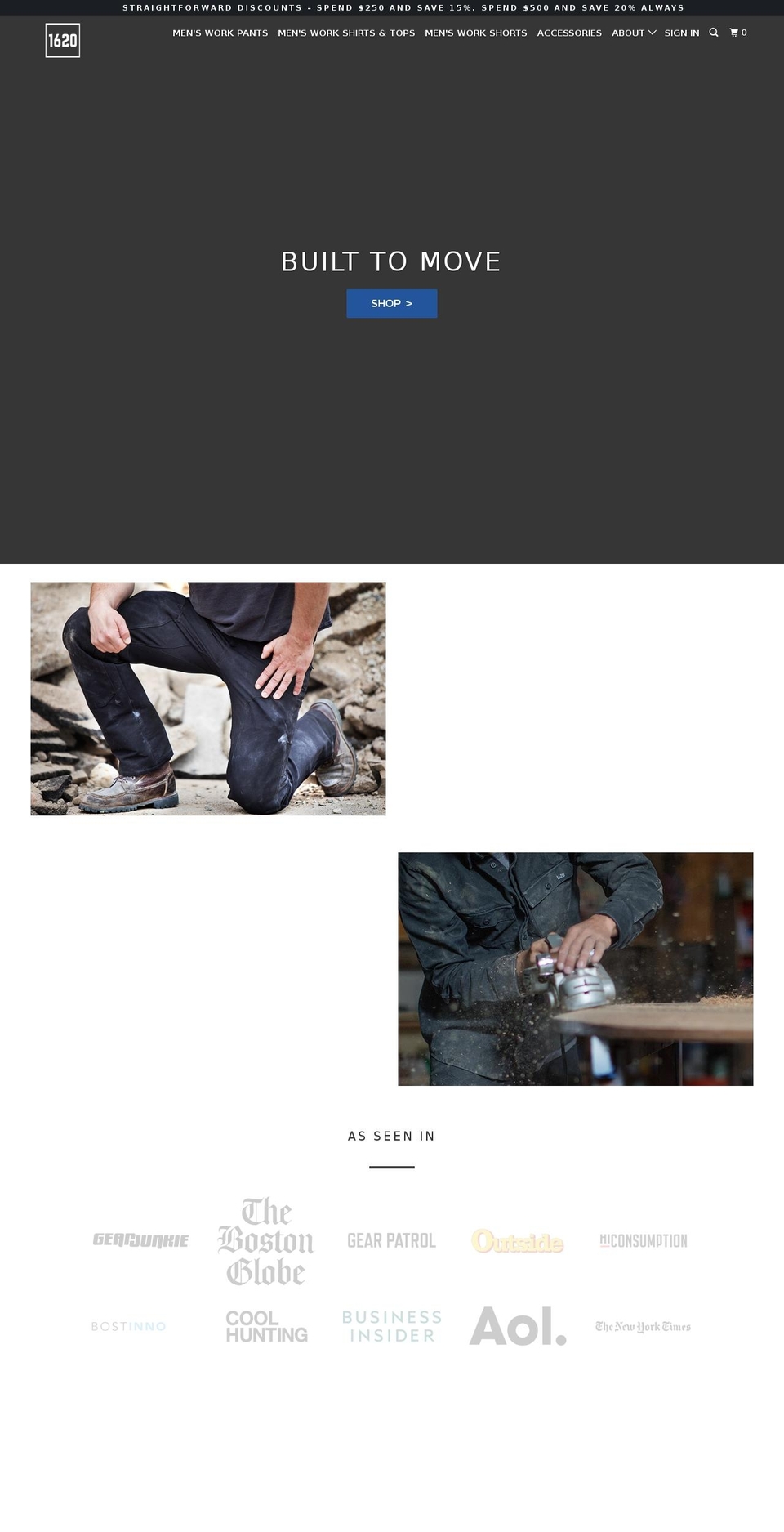 1620workwear.com shopify website screenshot