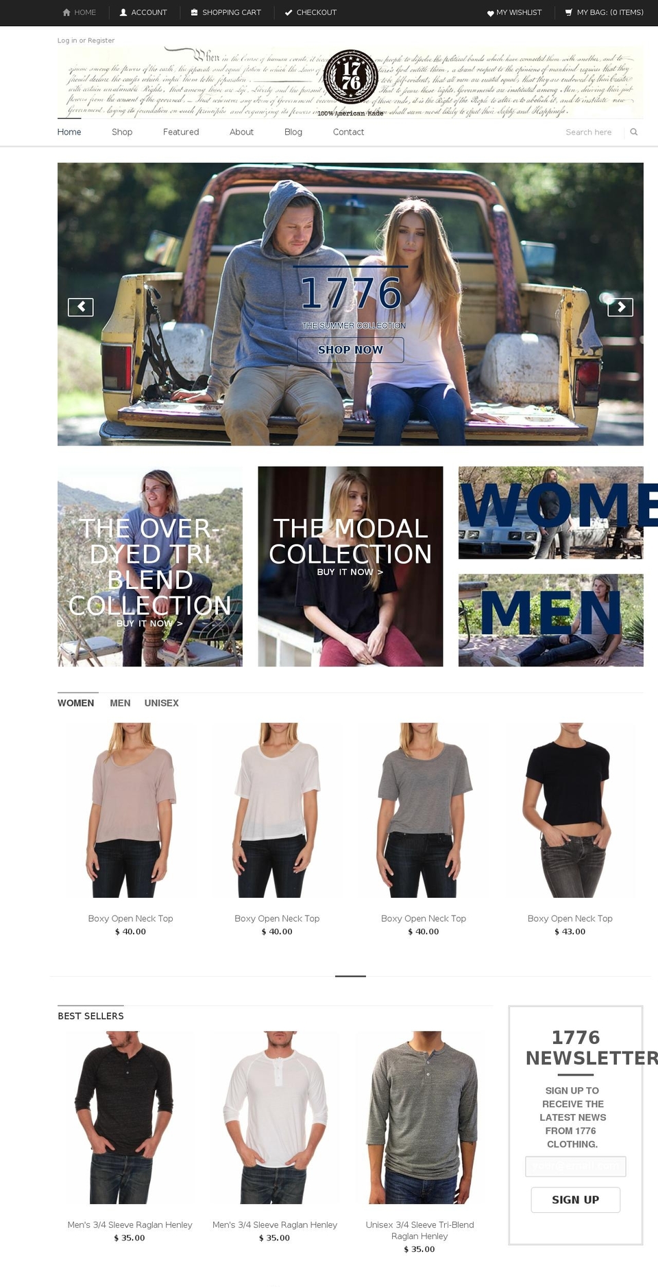 vigoshop Shopify theme site example 1776clothing.net