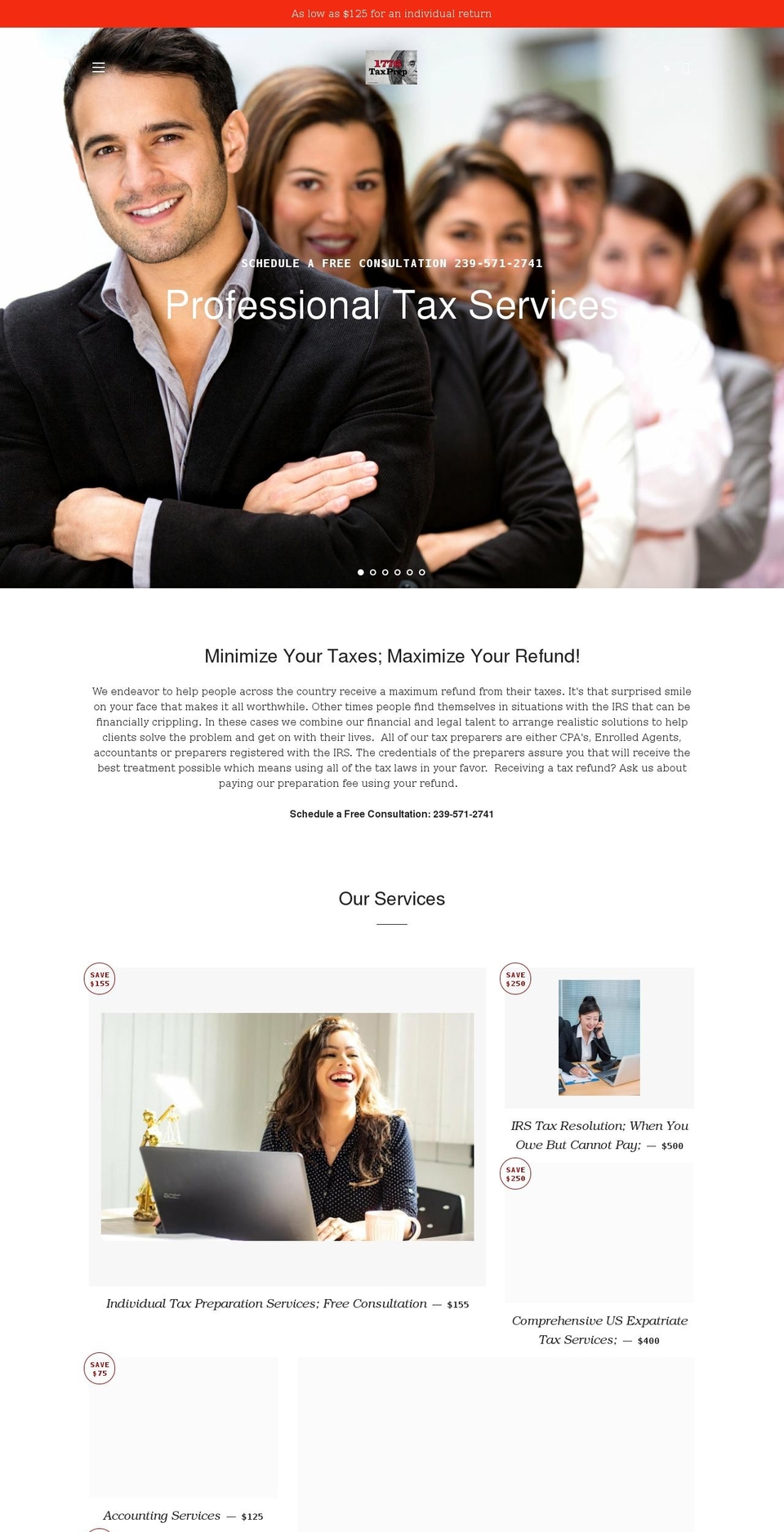 1776taxprep.com shopify website screenshot