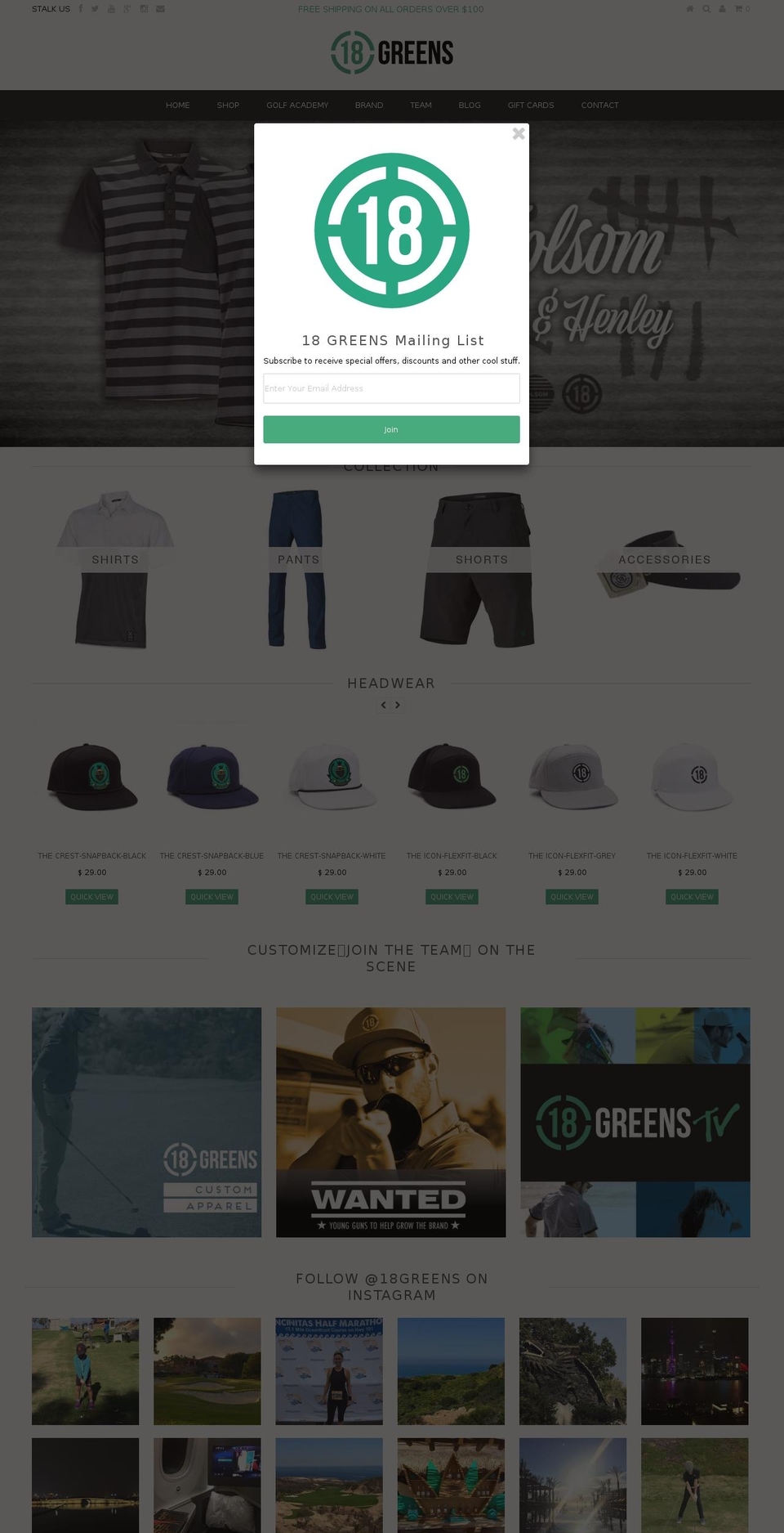 18-greens.com shopify website screenshot