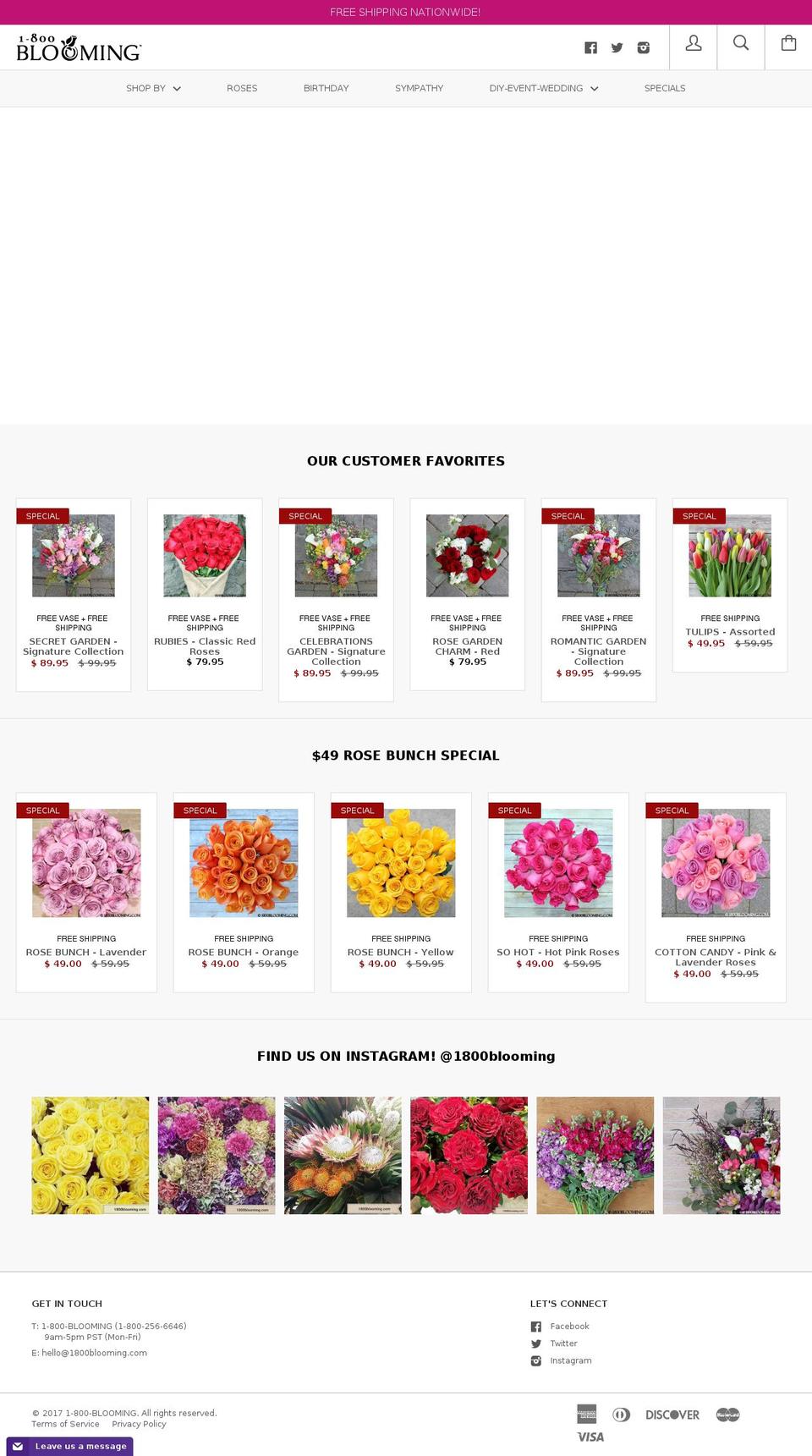 Kagami Shopify theme site example 1800blooming.com