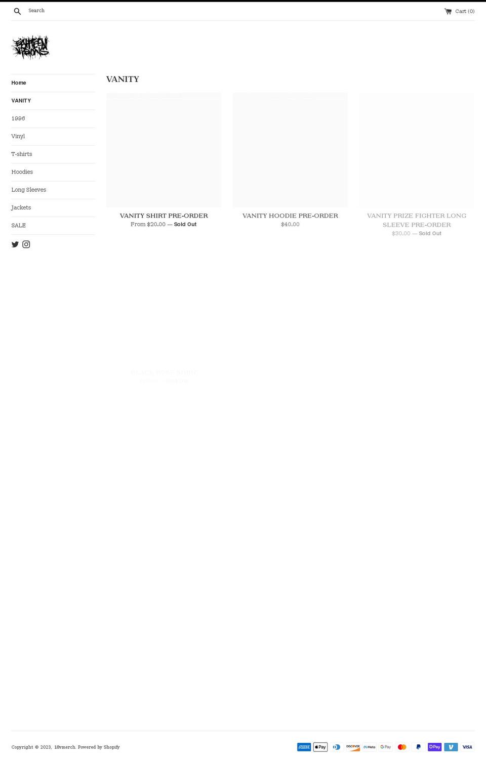 18vmerch.com shopify website screenshot