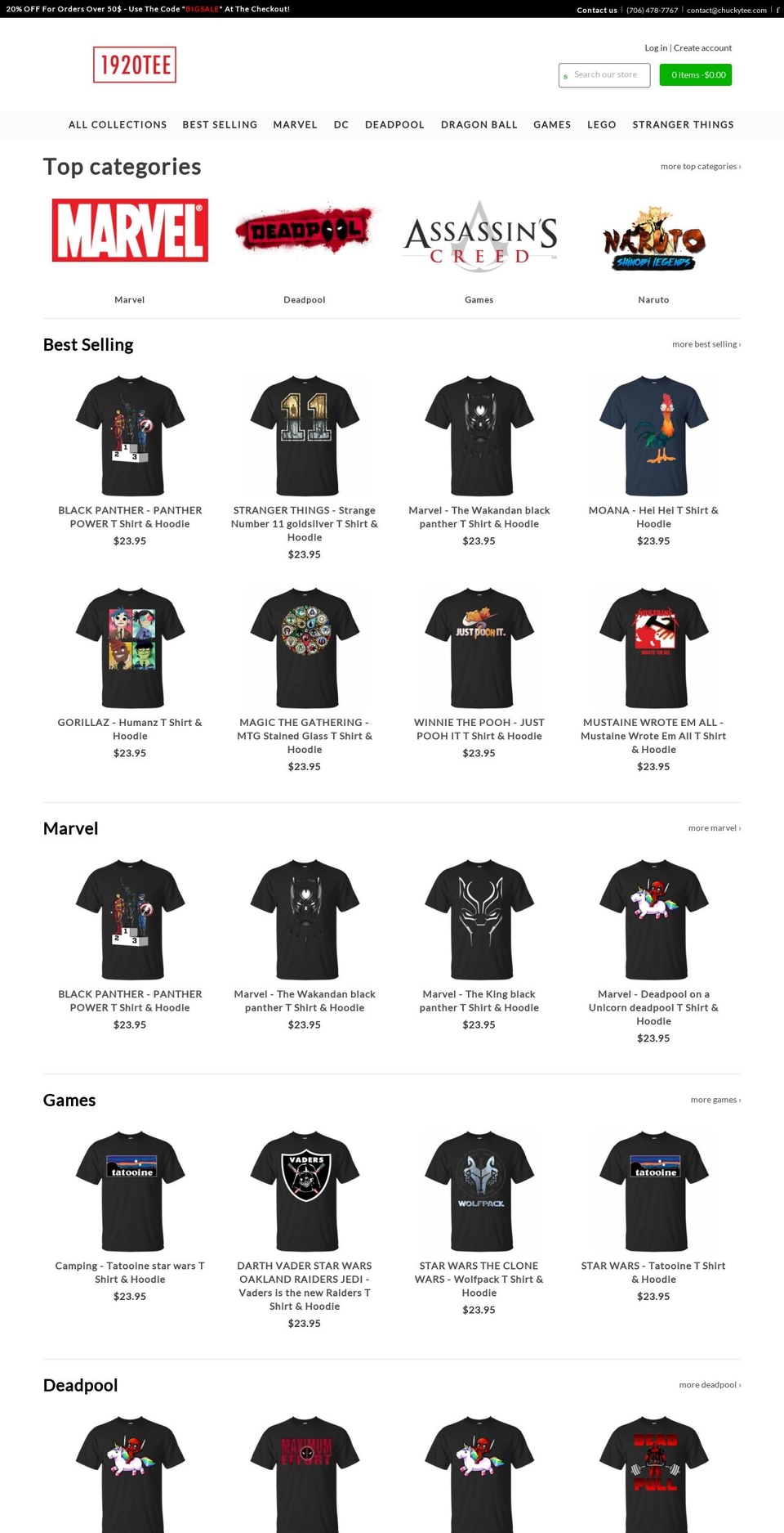 1920tee.com shopify website screenshot