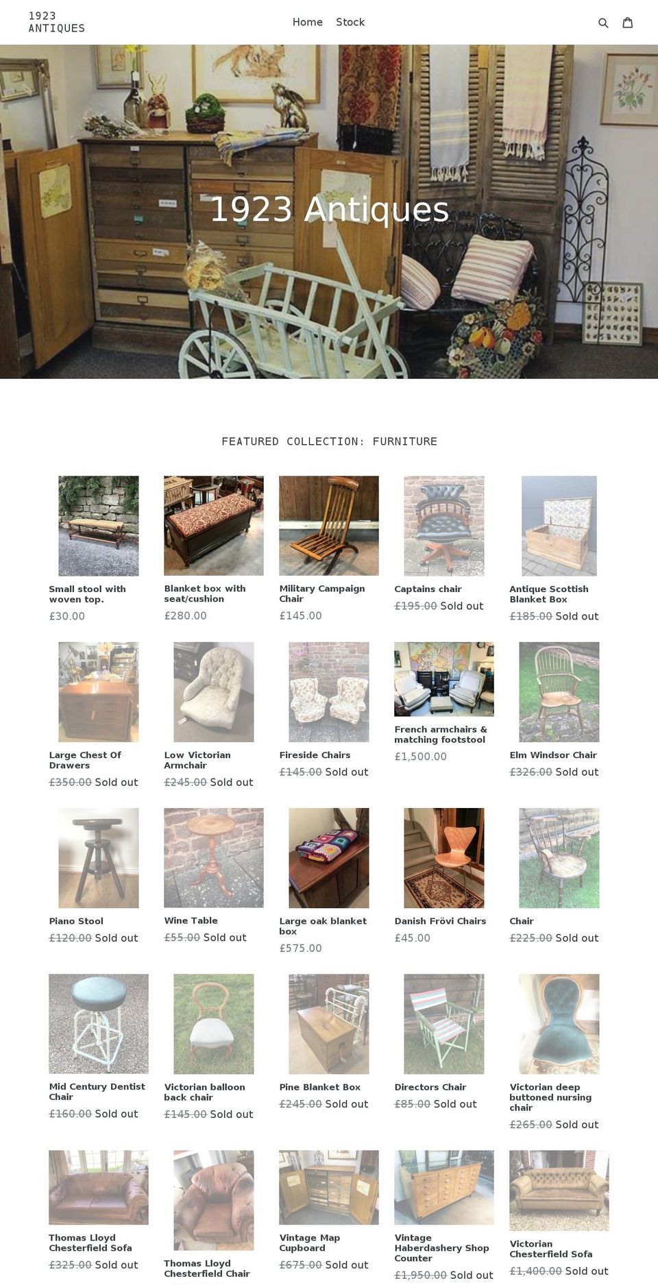1923antiques.com — Shopify storefront screenshot