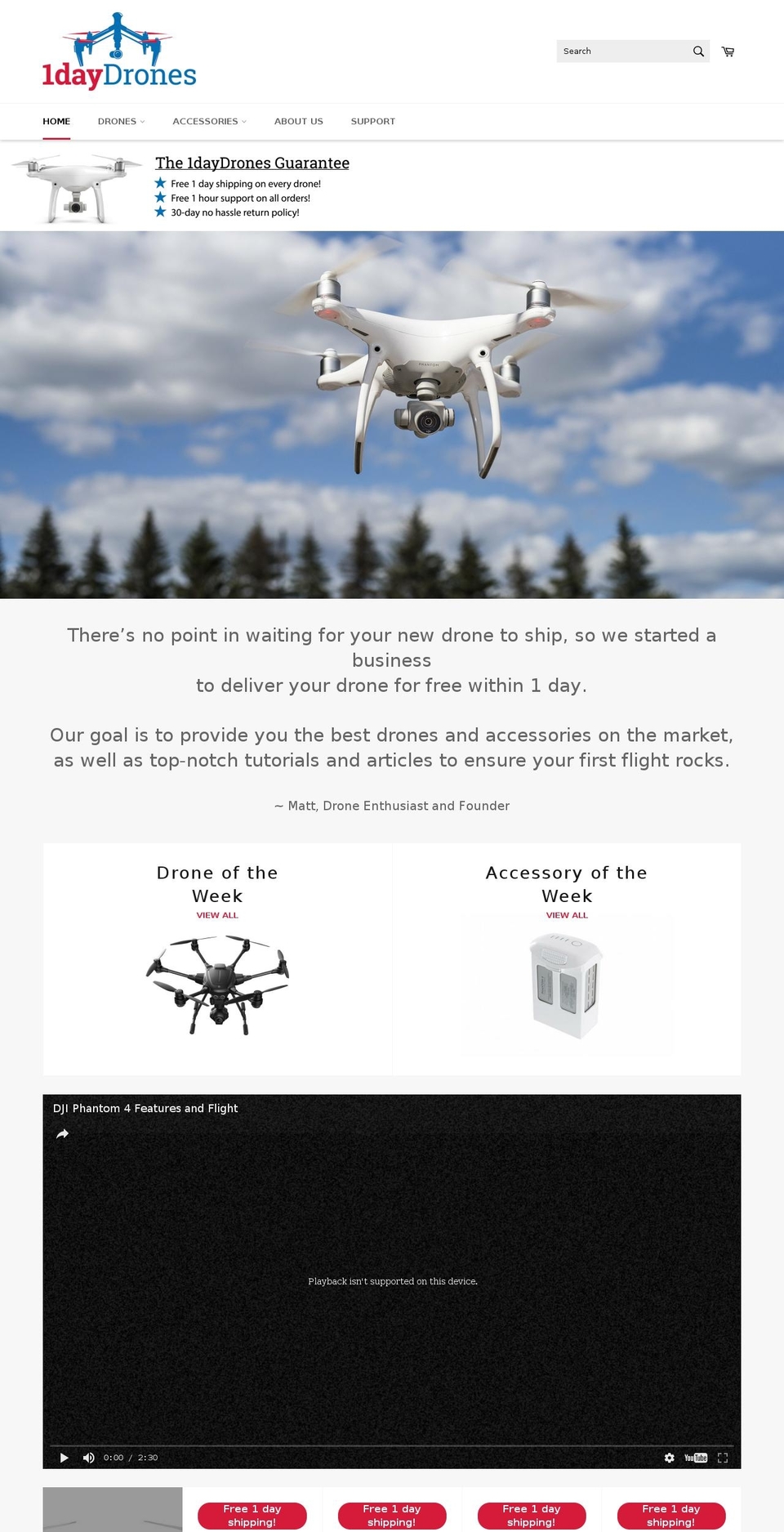 1daydrones.com shopify website screenshot