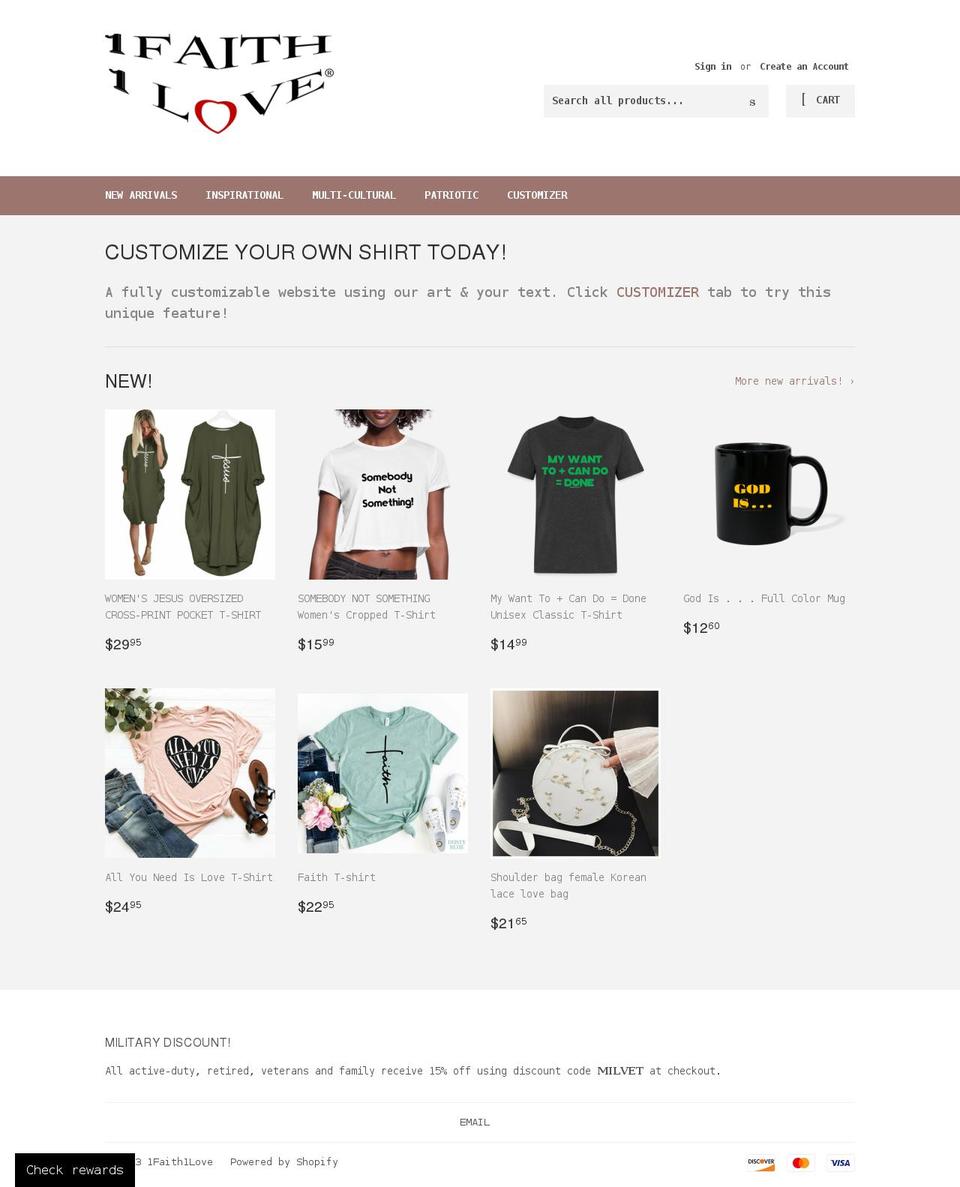 1faith1love.com shopify website screenshot