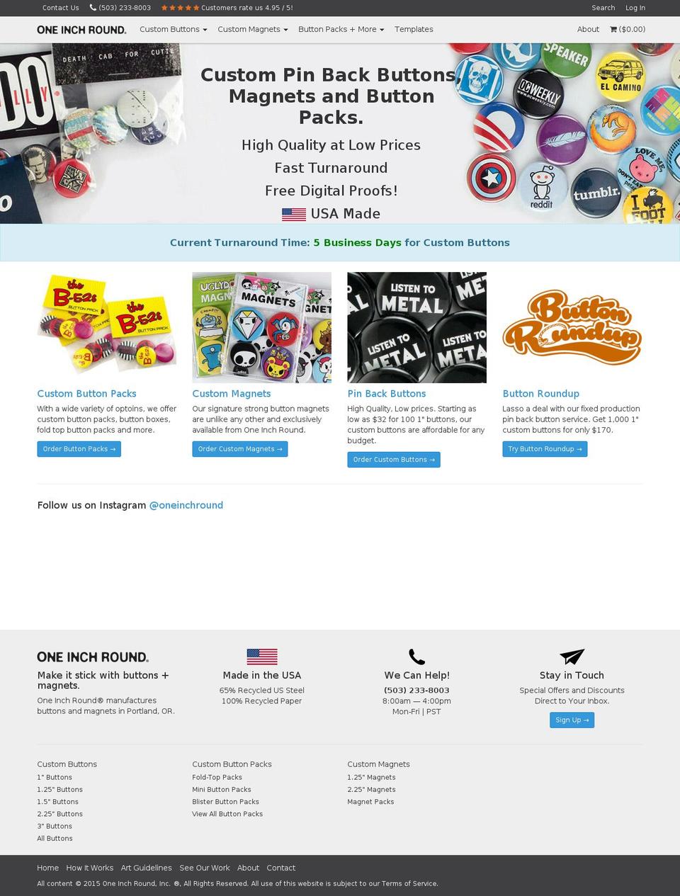 One Inch Round Shopify theme site example 1inchbutton.com