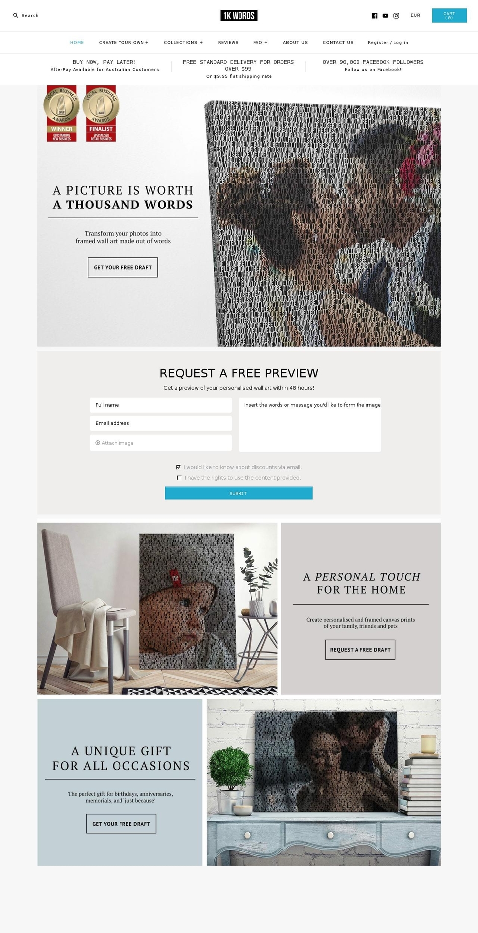 1kwordsart.com shopify website screenshot