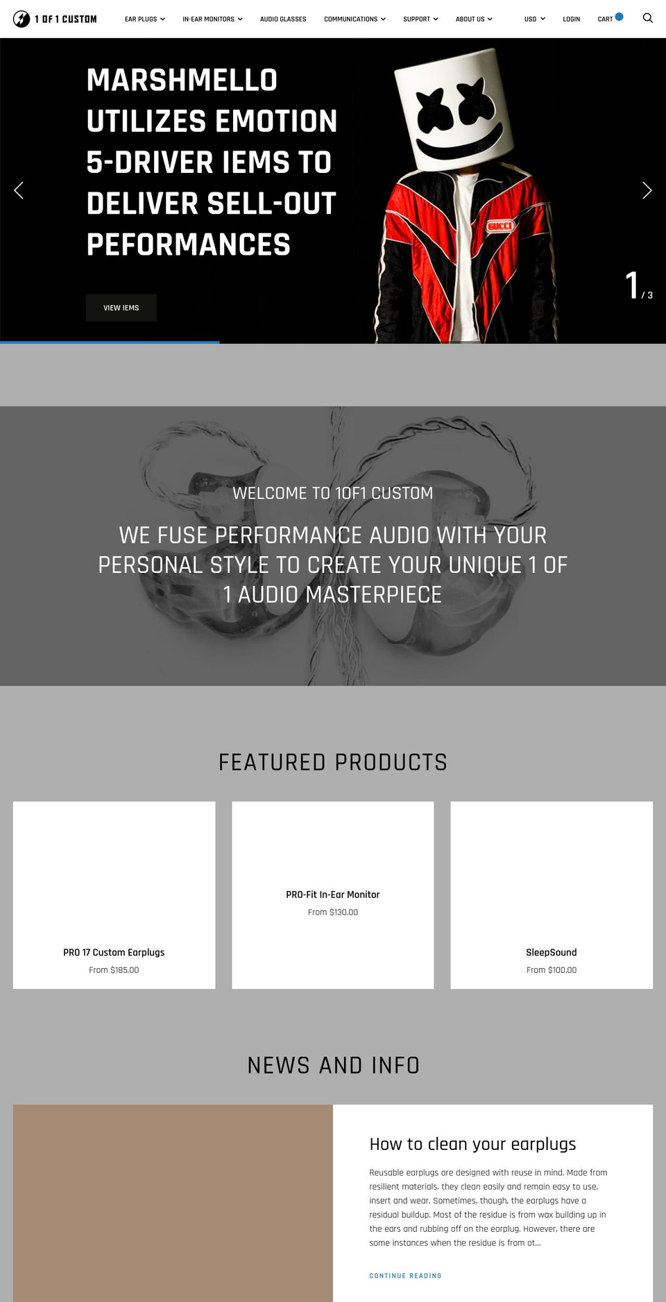 1of1custom.com shopify website screenshot