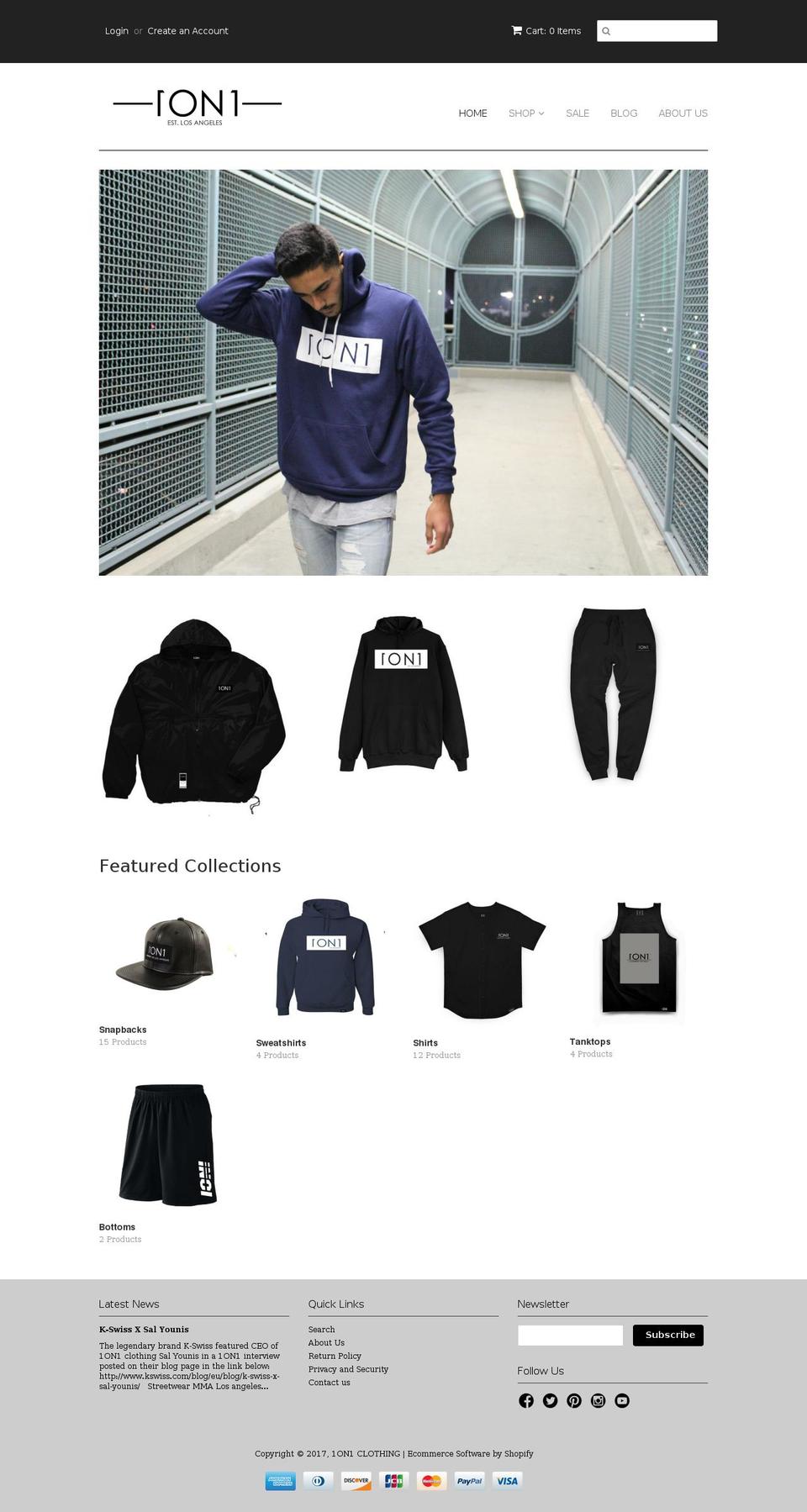 1on1clothing.com shopify website screenshot