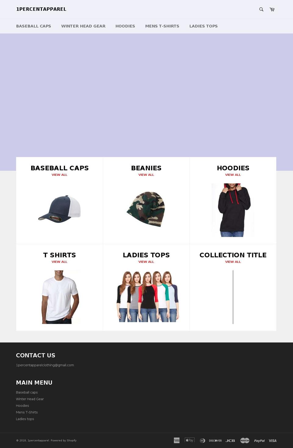1percentapparel.com — Shopify storefront screenshot