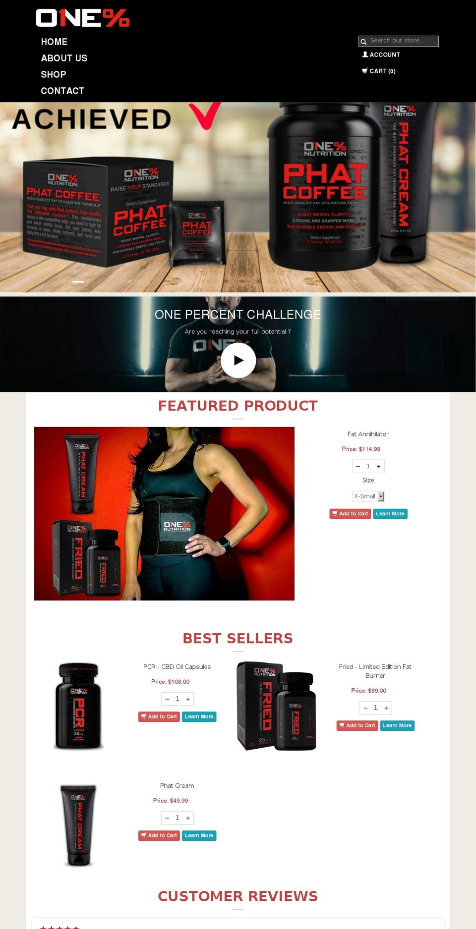 1percentnutrition.com — Shopify storefront screenshot