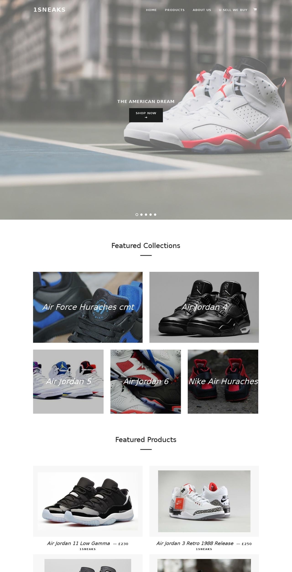 1sneaks.com shopify website screenshot