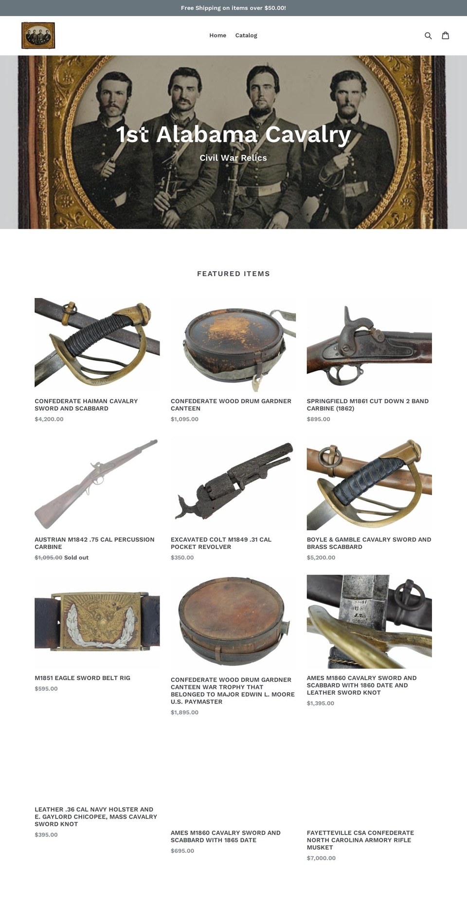 1stalabamacavalry.com — Shopify storefront screenshot