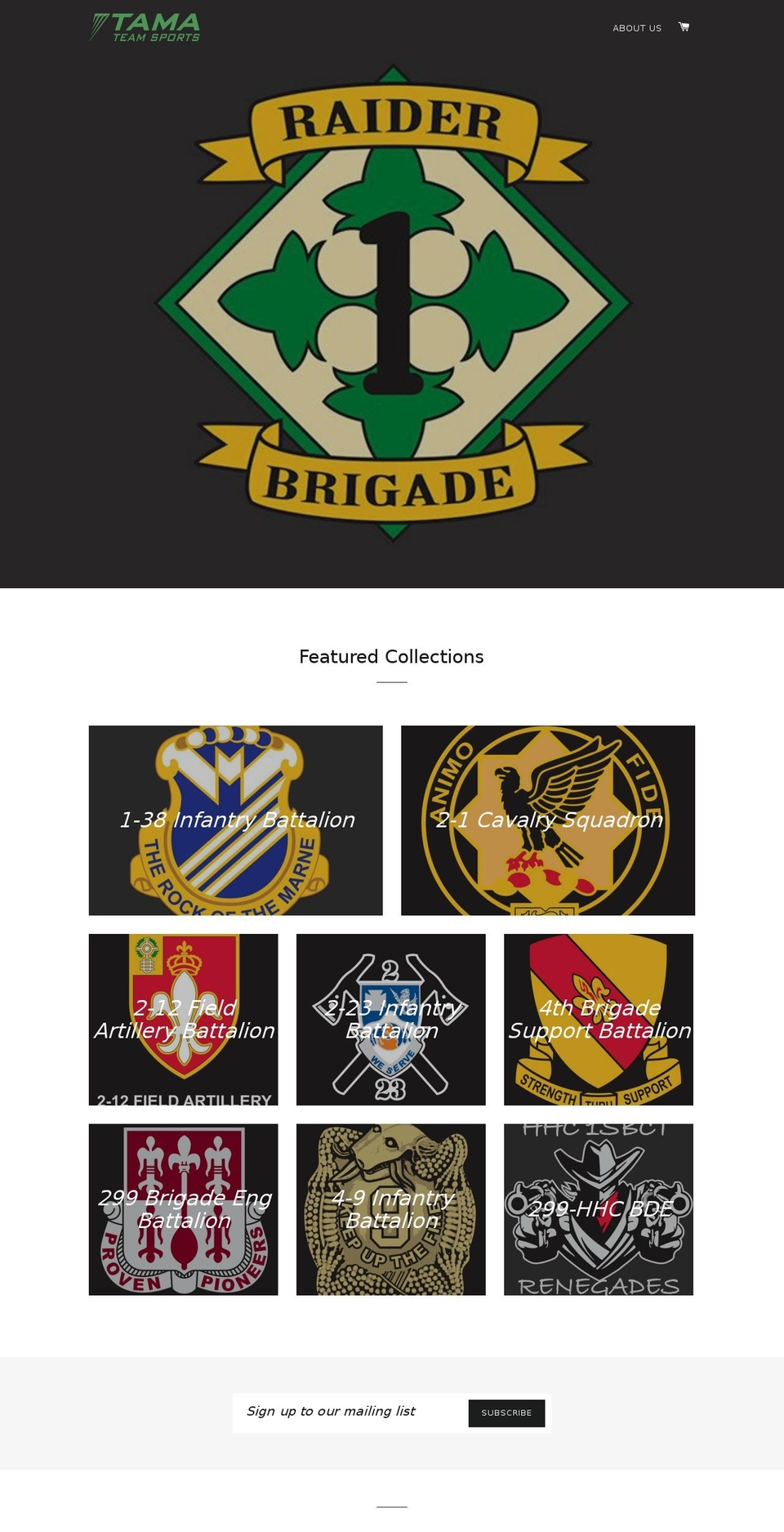 1stbrigadetees.com — Shopify storefront screenshot