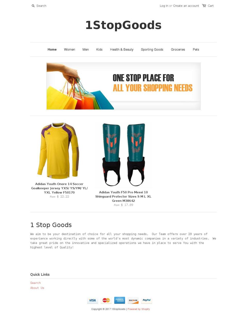 1stopgoods.com shopify website screenshot