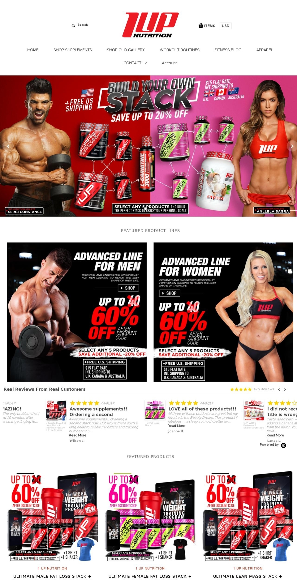 1upnutrition.us shopify website screenshot