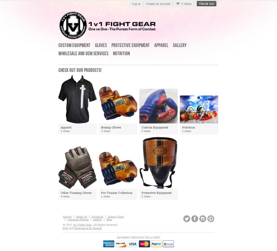 1v1fightgear.com shopify website screenshot