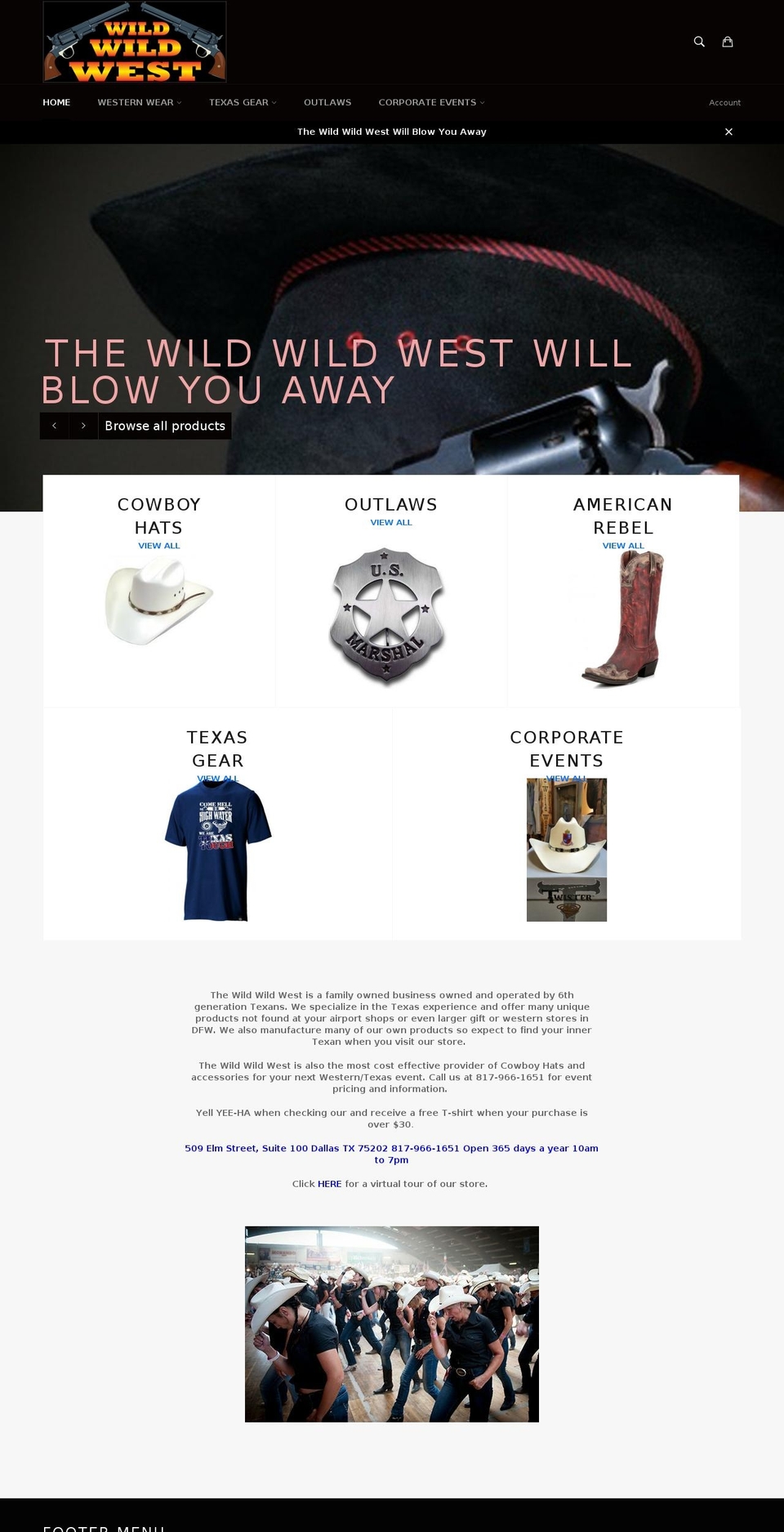 1wildbillswestern.com — Shopify storefront screenshot