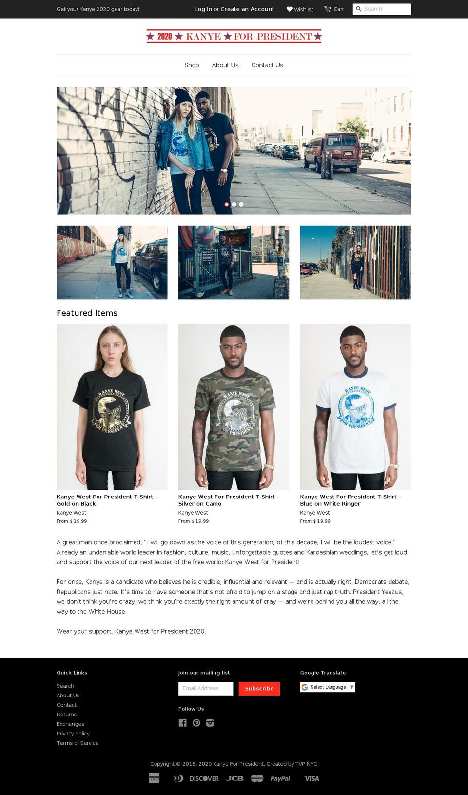 2020kanyeforpresident.com — Shopify storefront screenshot