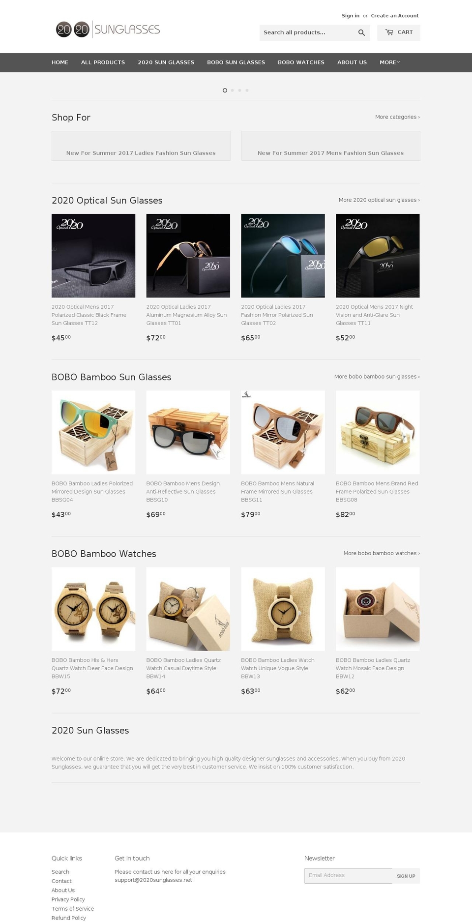 2020sunglasses.net shopify website screenshot